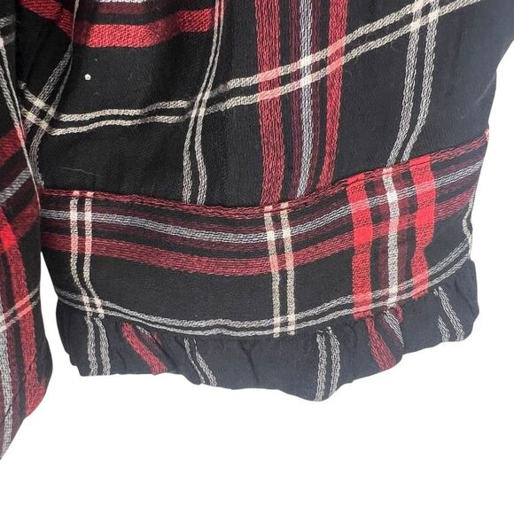 LOFT Softened Shirt Womens XL Plaid Ruffle Button Front Long Sleeve Black Red - Picture 3 of 6